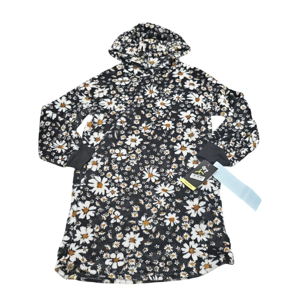 Art Class Girls' Hooded Shearling Pajama Nightgown Black Printed Size Small 6/7
